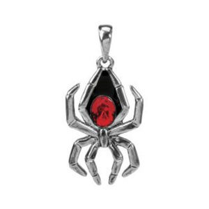 Spider Pendant Widow Ruby Red Pewter Gothic Insect
